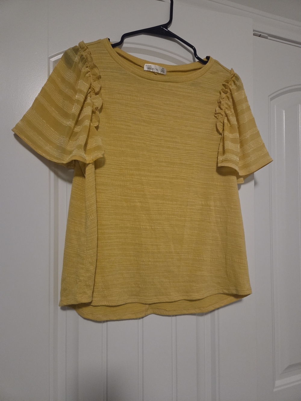 Mustard Yellow Ruffle Sleeve Boho Top Texured Stretchy
